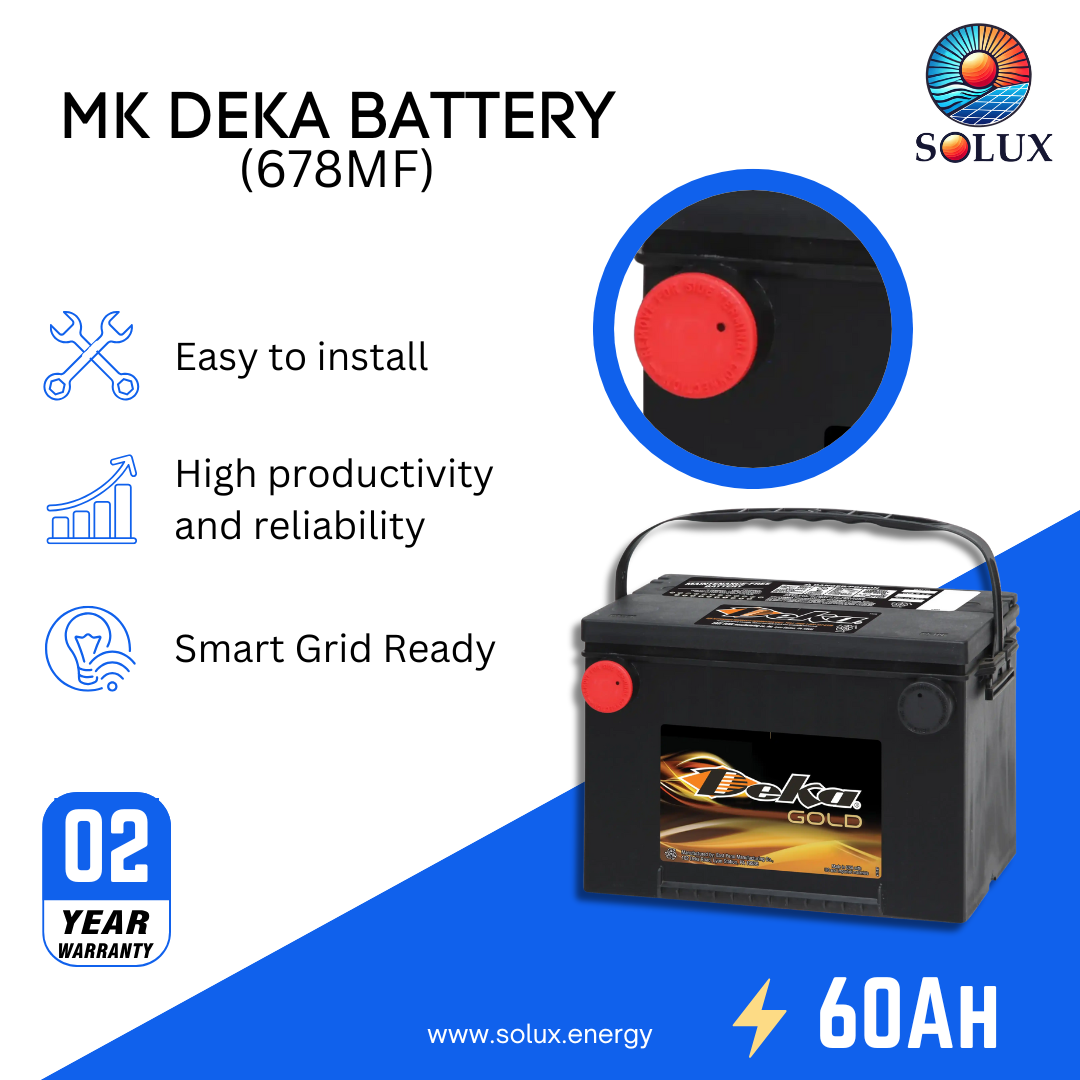 This is an image of MK Deka 60 Amp 12V FLA Battery 678MF